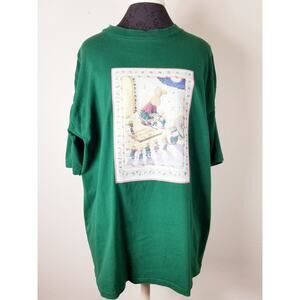 Christmas Bunny Oneita T Shirt XL Laura Trayser Green Crewneck 90's Vintage
